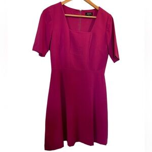 TAHARI ASL Fuschia Pink Square Neck Dress Short Sleeve - Size 6 Petite